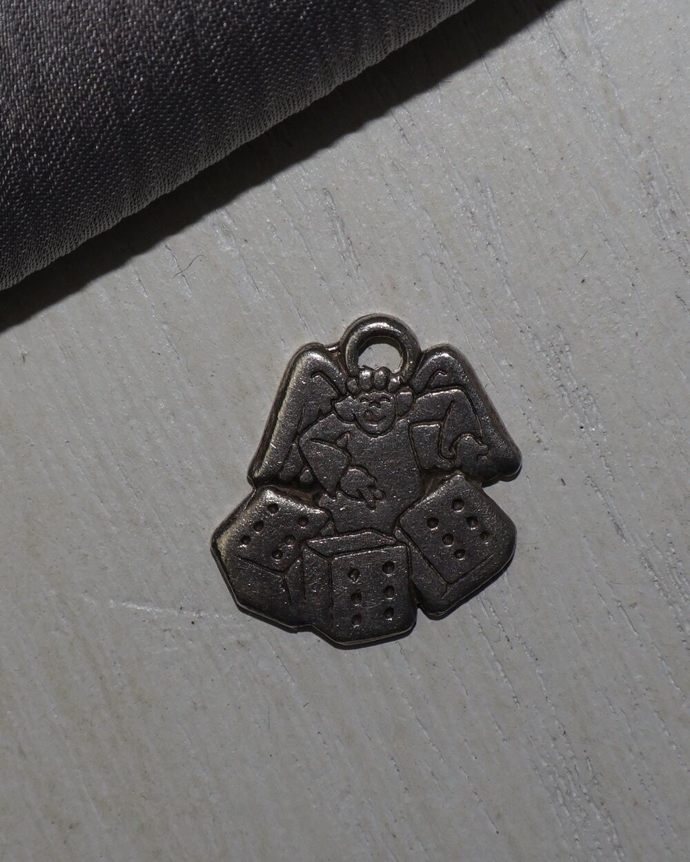 Vintage Sterling Silver Flat Angel & Dice Charm 2.8G / 0.7in